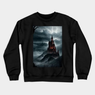 Spooky Castle Render with Lightning Flashing Above Crewneck Sweatshirt